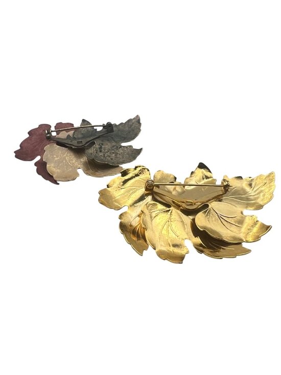 Lot 2 Vintage Metal Leaf Brooch Multicolor Autumn Fall Leaves Gold Tone Patina - Picture 7 of 8